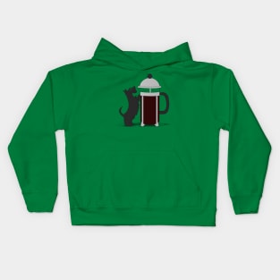 Scottish terrier leaning against a French press Kids Hoodie